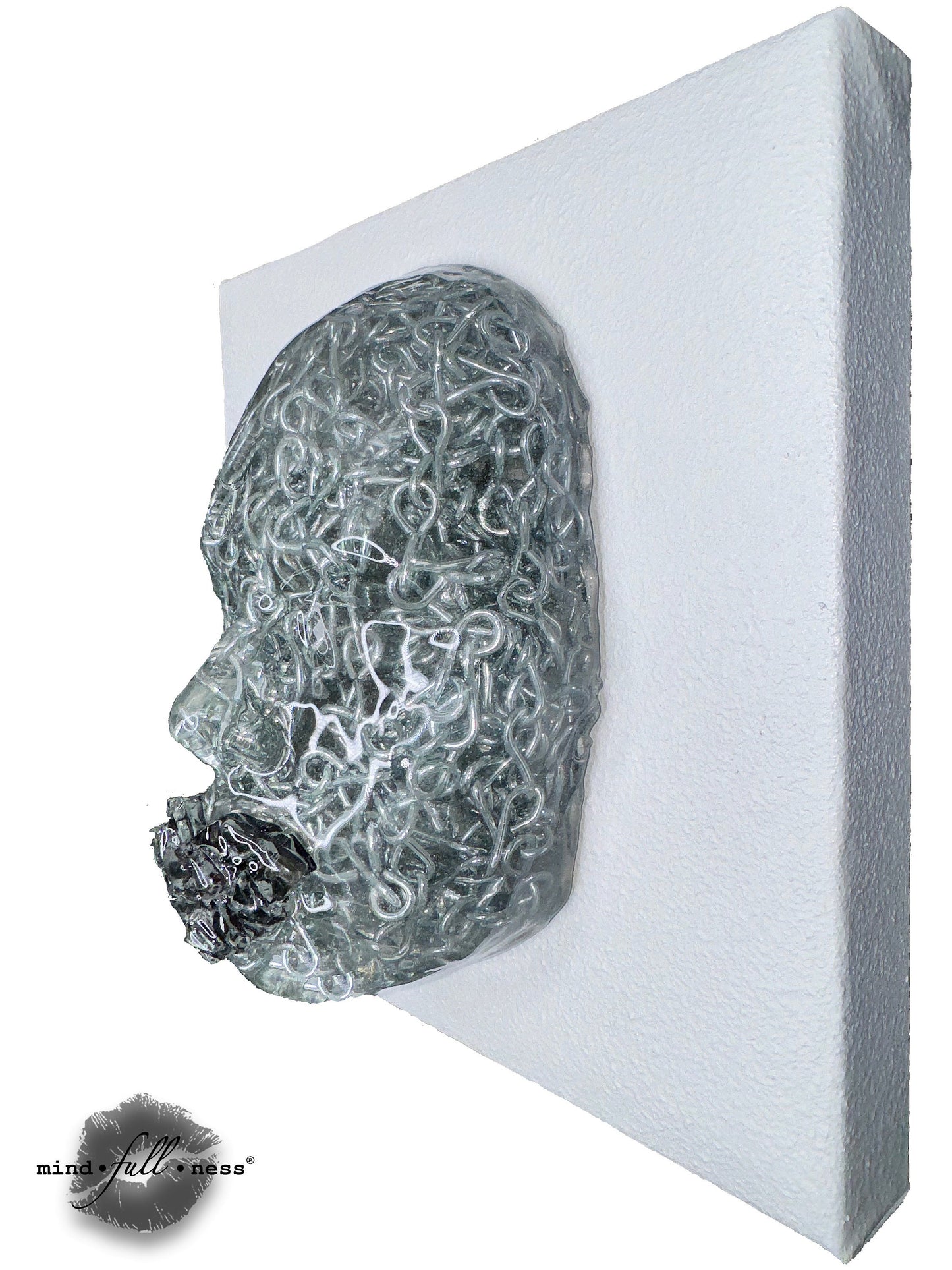 Silver Chain Face Sculpture, Restrained, Modern Sculpture Art, 3D Face Sculpture On Canvas, Abstract Face Sculpture Wall Home Decor, Chains - Couture Underground