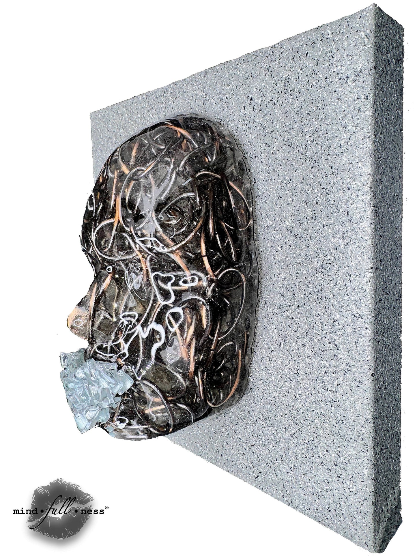 Pewter Chain Face Sculpture, The Chain Gang, Abstract Sculpture On Canvas, 3D Face Wall Sculpture Decor, Epoxy Sculpture Housewarming Gift - Couture Underground