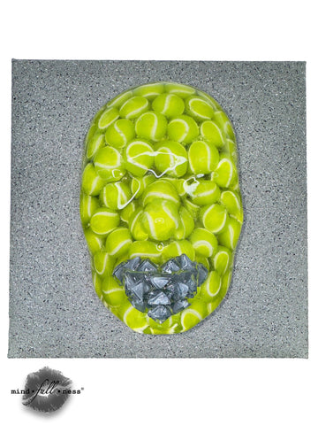 Tennis Ball Sculpture Art, Life. Set. Match., Neon Green Art Face Sculpture, Unique Sculpture Wall Art, 3D Wall Sculpture, Housewarming Gift