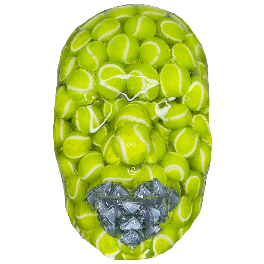 Tennis Ball Sculpture Art - Life. Set. Match. | Neon Green Face Sculpture | Unique 3D Wall Art - Couture Underground, LLC